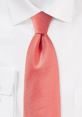 Neon Coral Herringbone Necktie