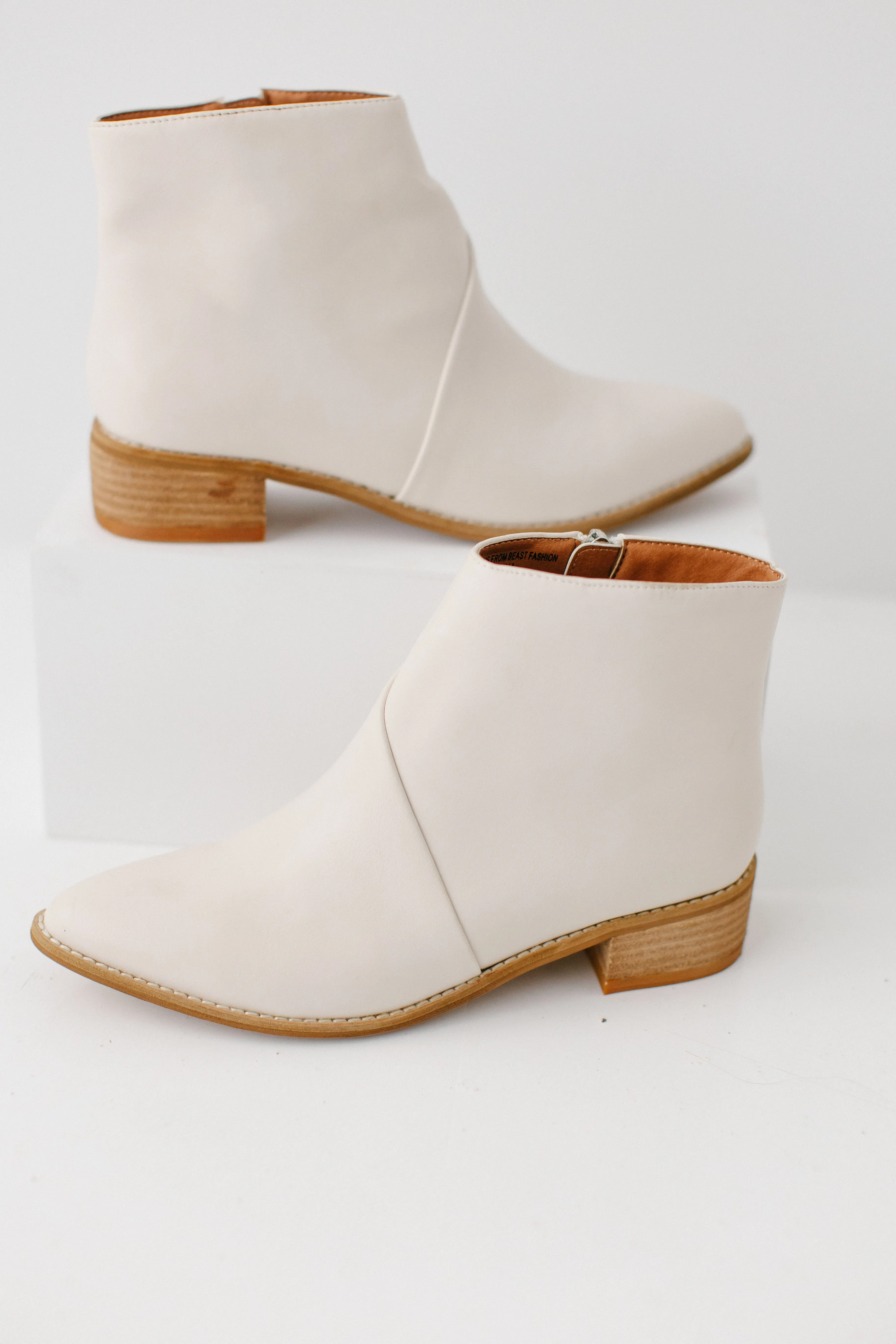 'Oslo' Low Heel Ankle Boots in Cream FINAL SALE