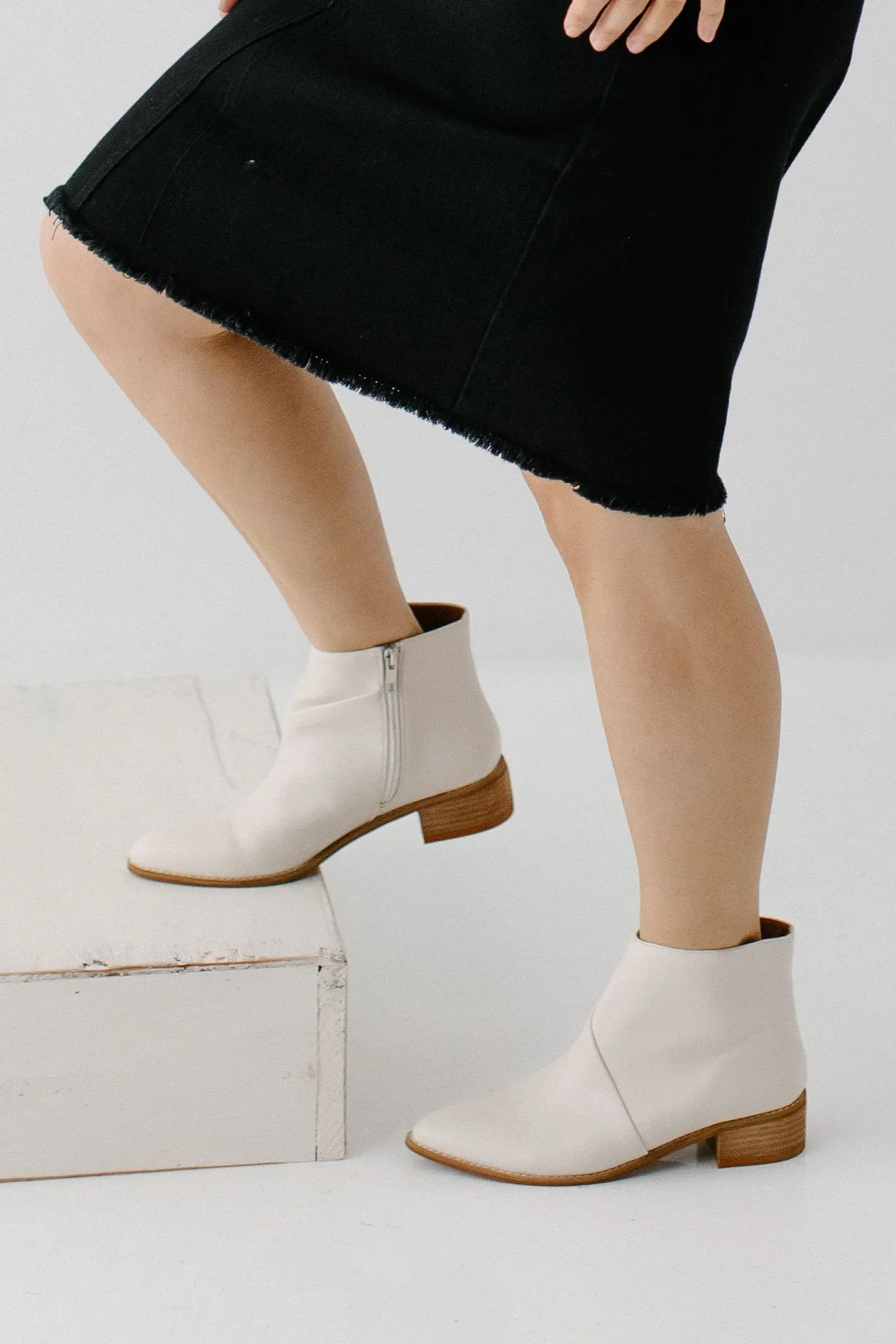 'Oslo' Low Heel Ankle Boots in Cream FINAL SALE