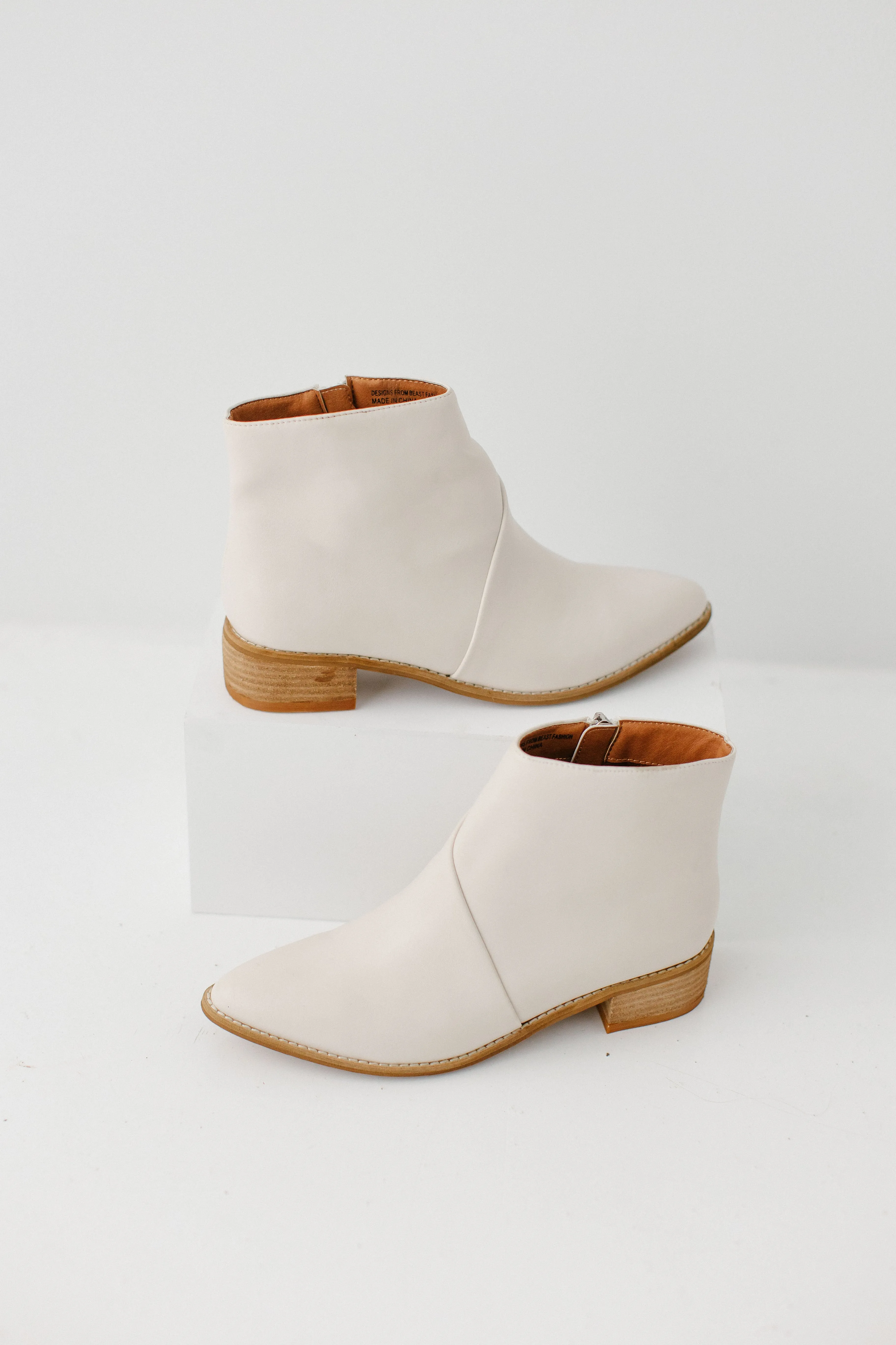 'Oslo' Low Heel Ankle Boots in Cream FINAL SALE