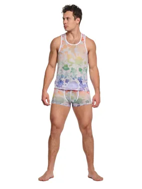 Rainbow Dutch Floral Mesh Tank White