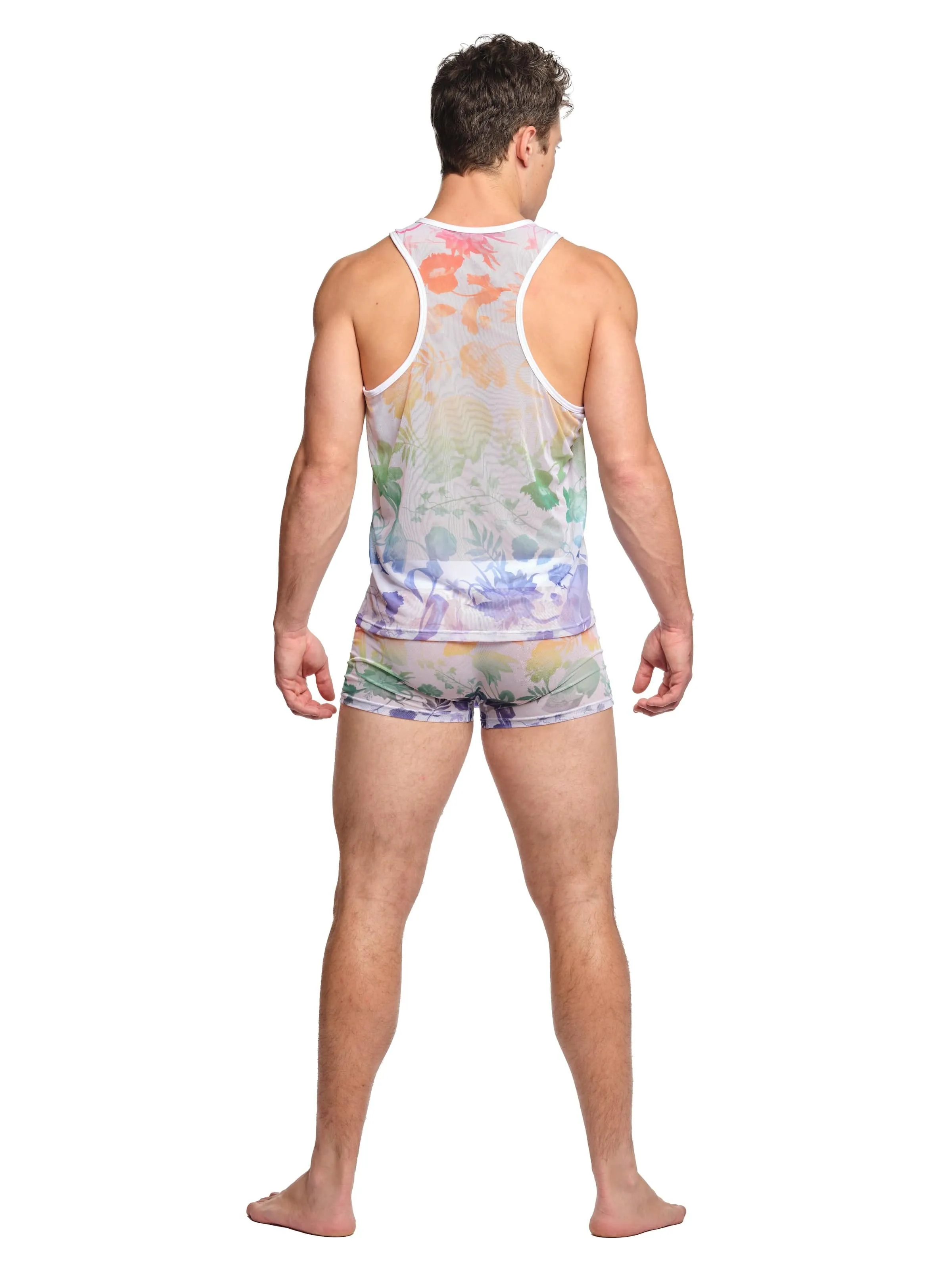 Rainbow Dutch Floral Mesh Tank White