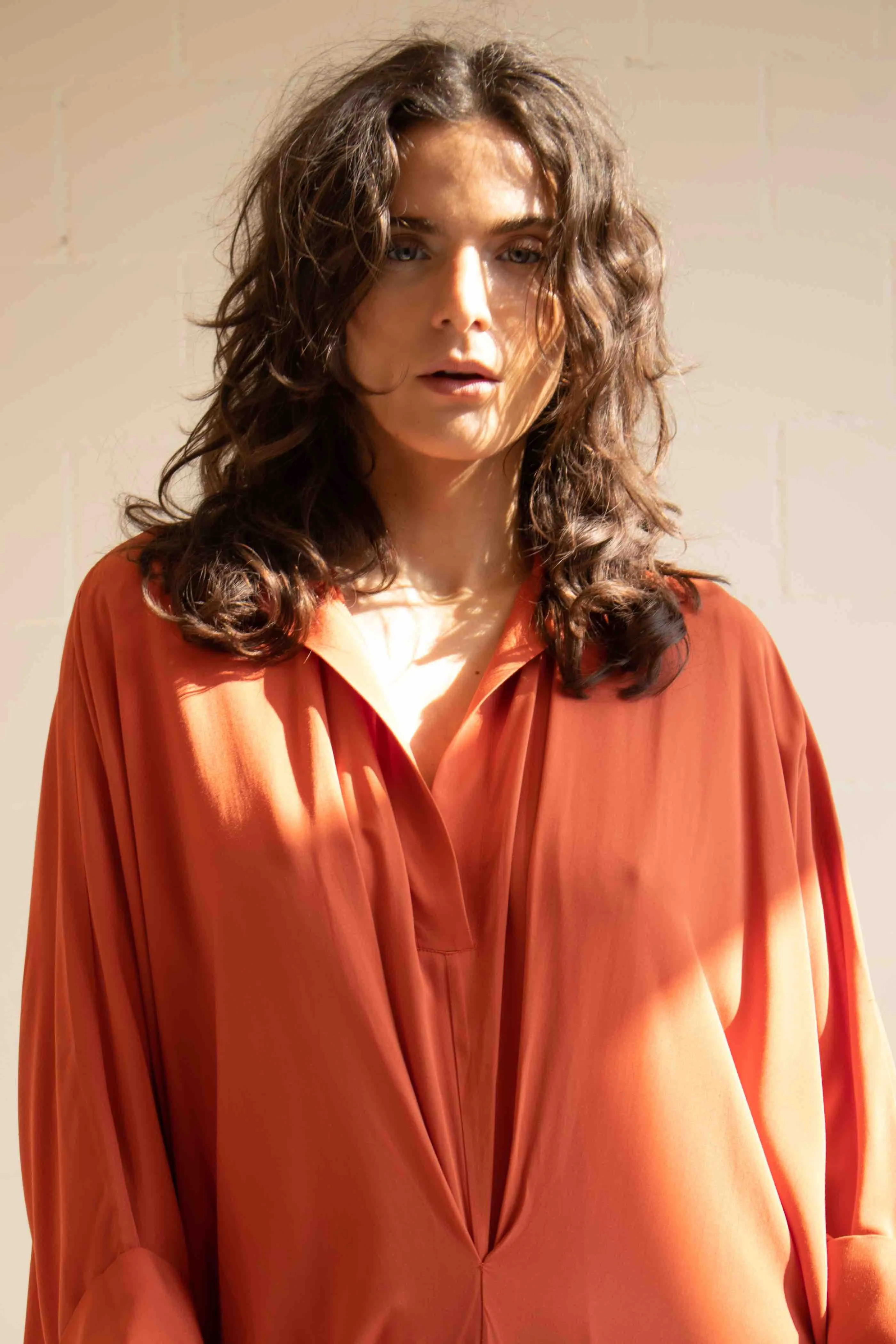 Shirt Dress Viscose voile oversized Barcellona brick  - ByAdushka