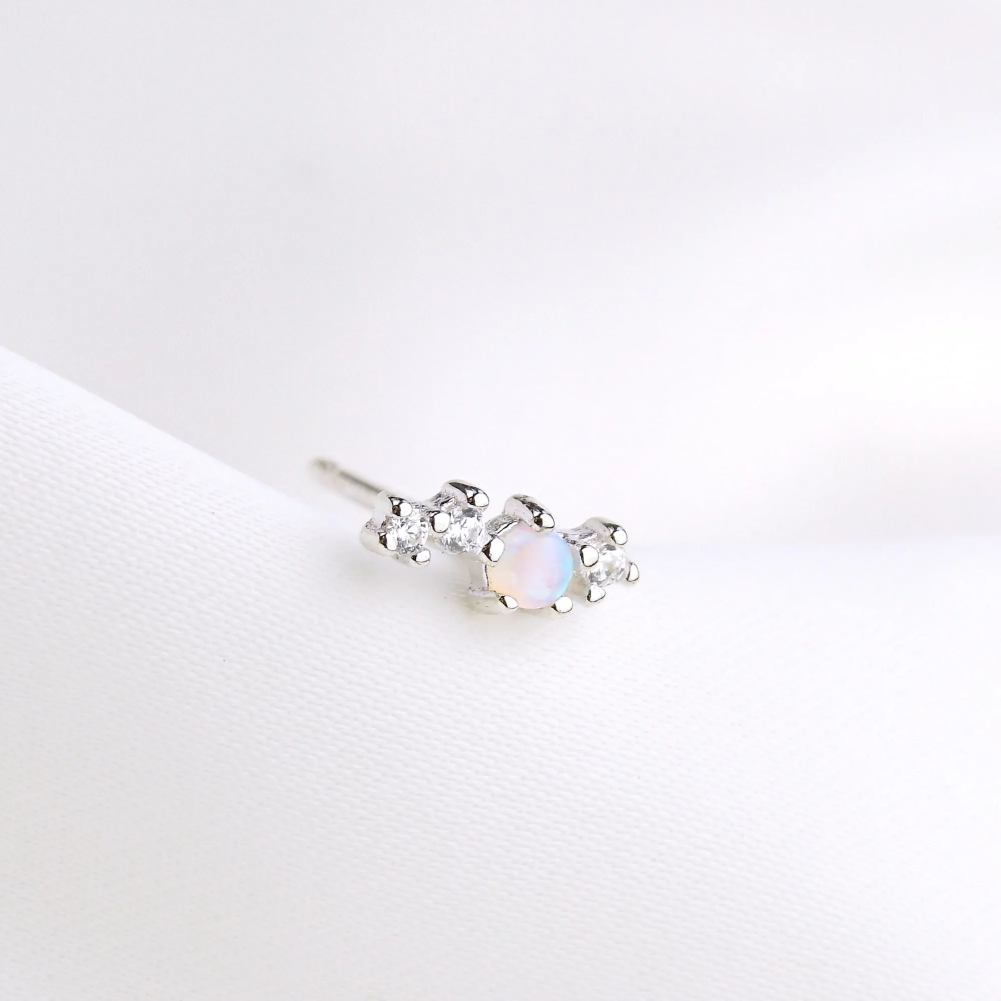 Silver Opals And Diamonds Stud