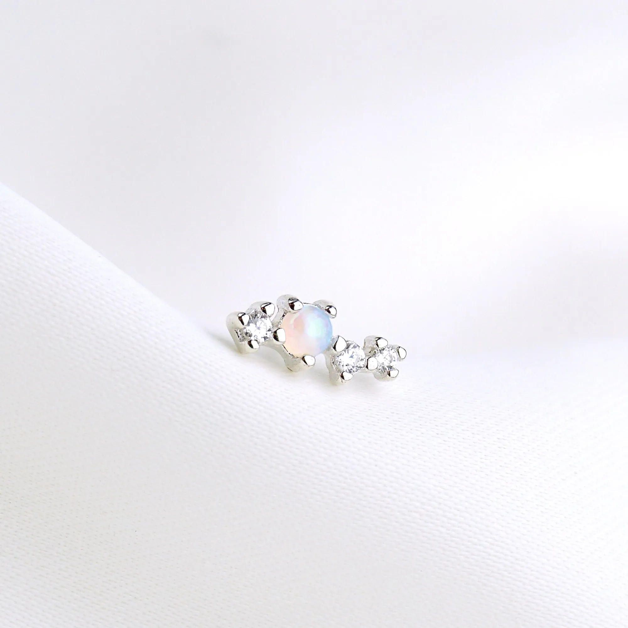 Silver Opals And Diamonds Stud