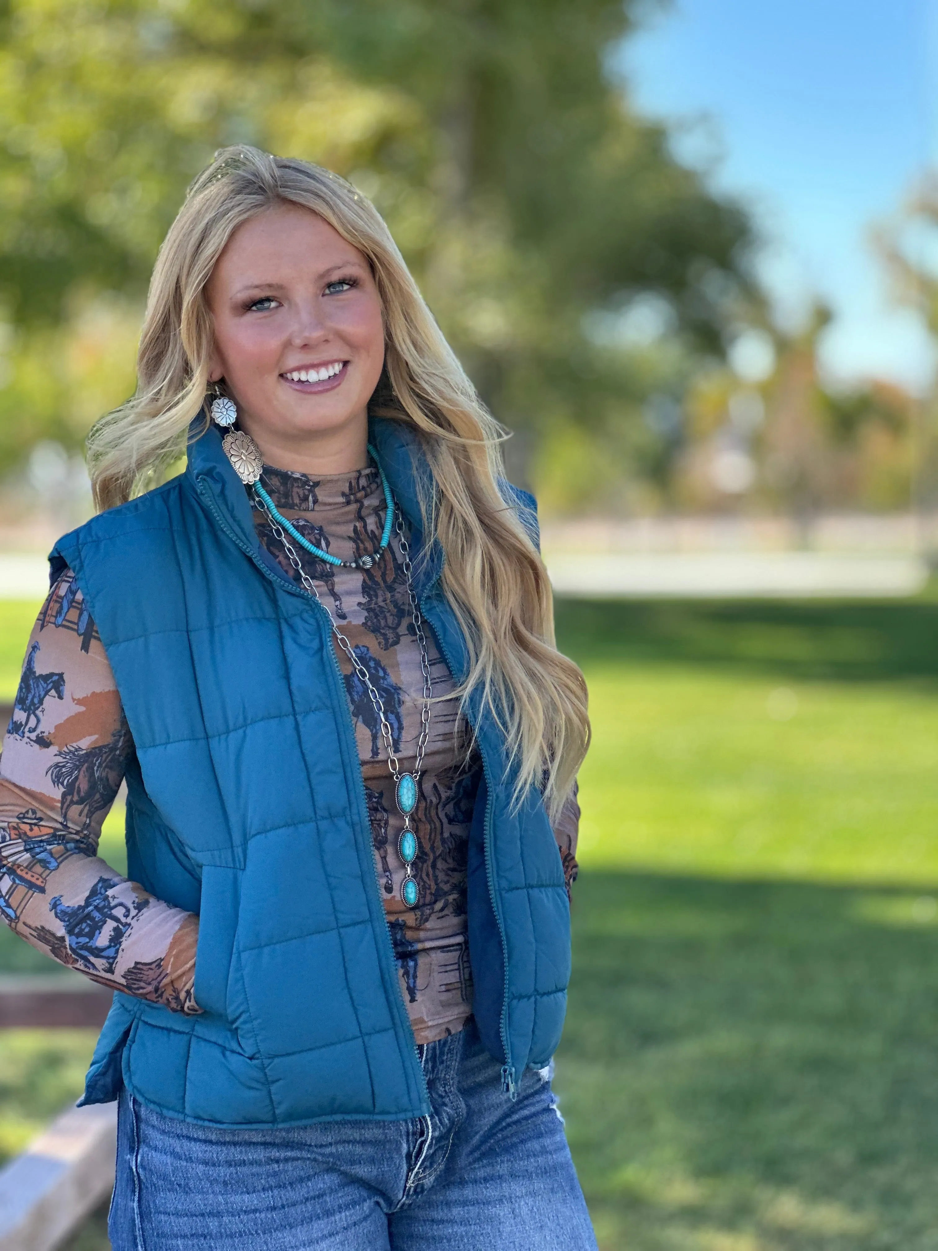 The Think Fall Teal Blue Puffer Vest