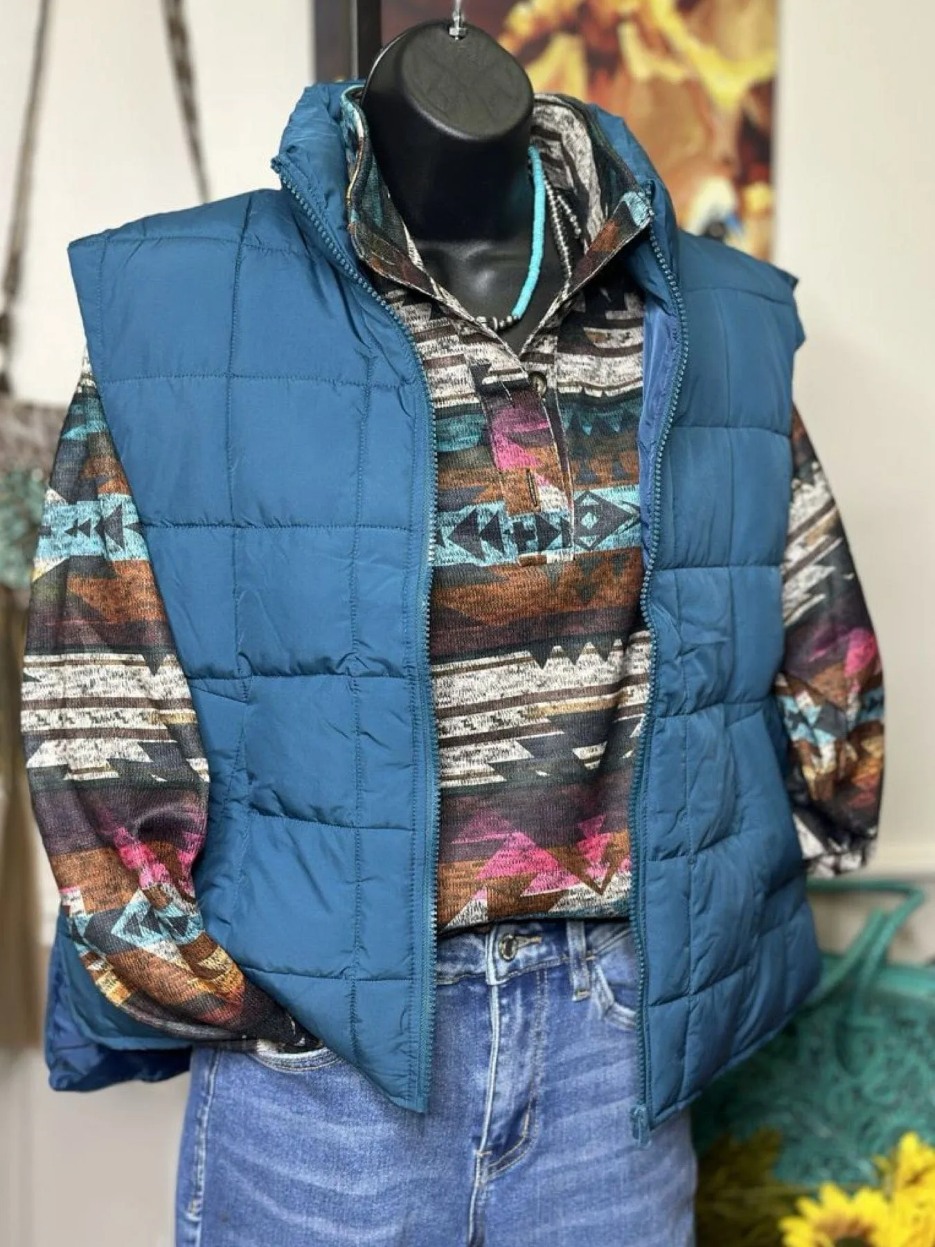 The Think Fall Teal Blue Puffer Vest