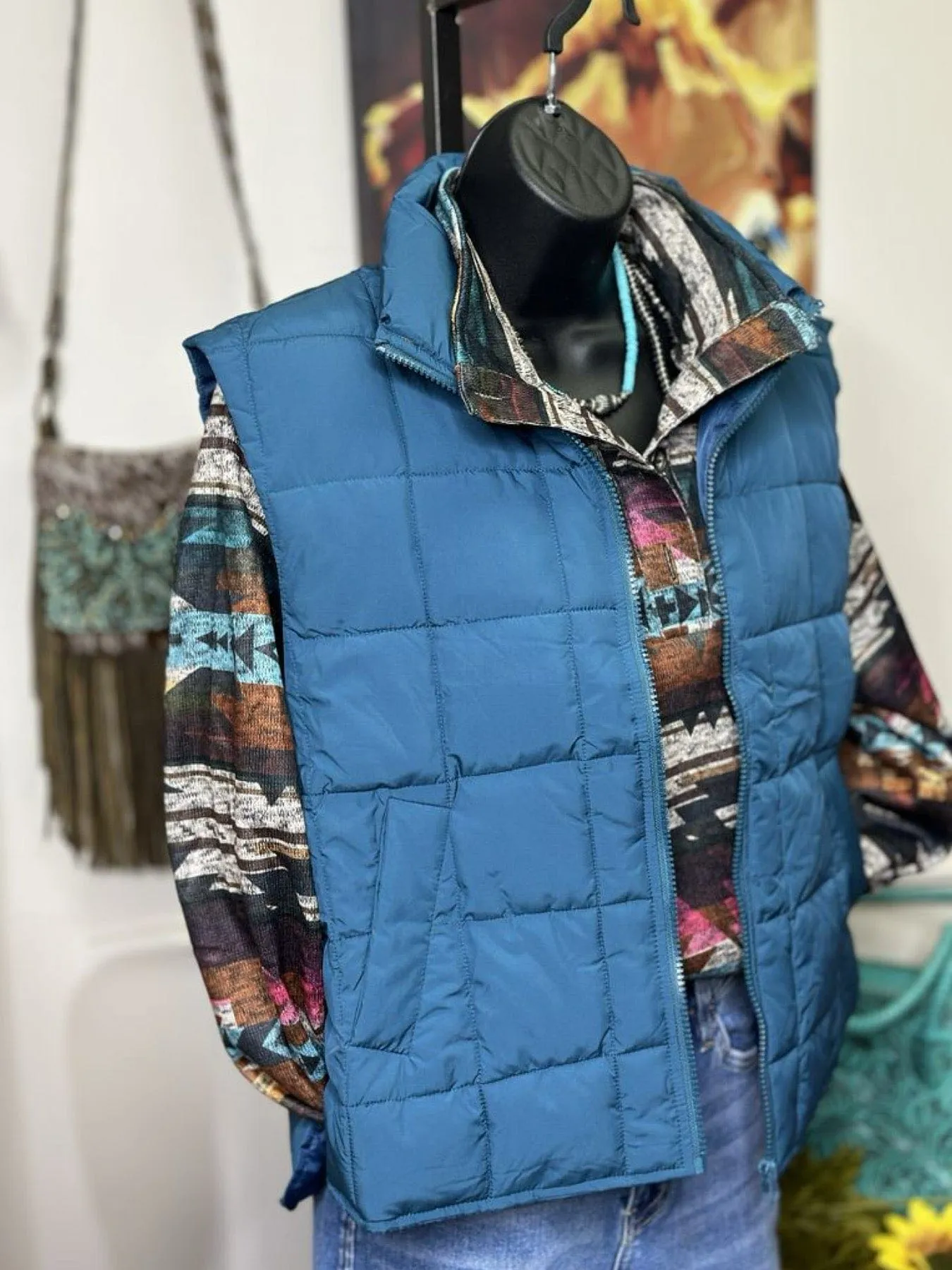 The Think Fall Teal Blue Puffer Vest