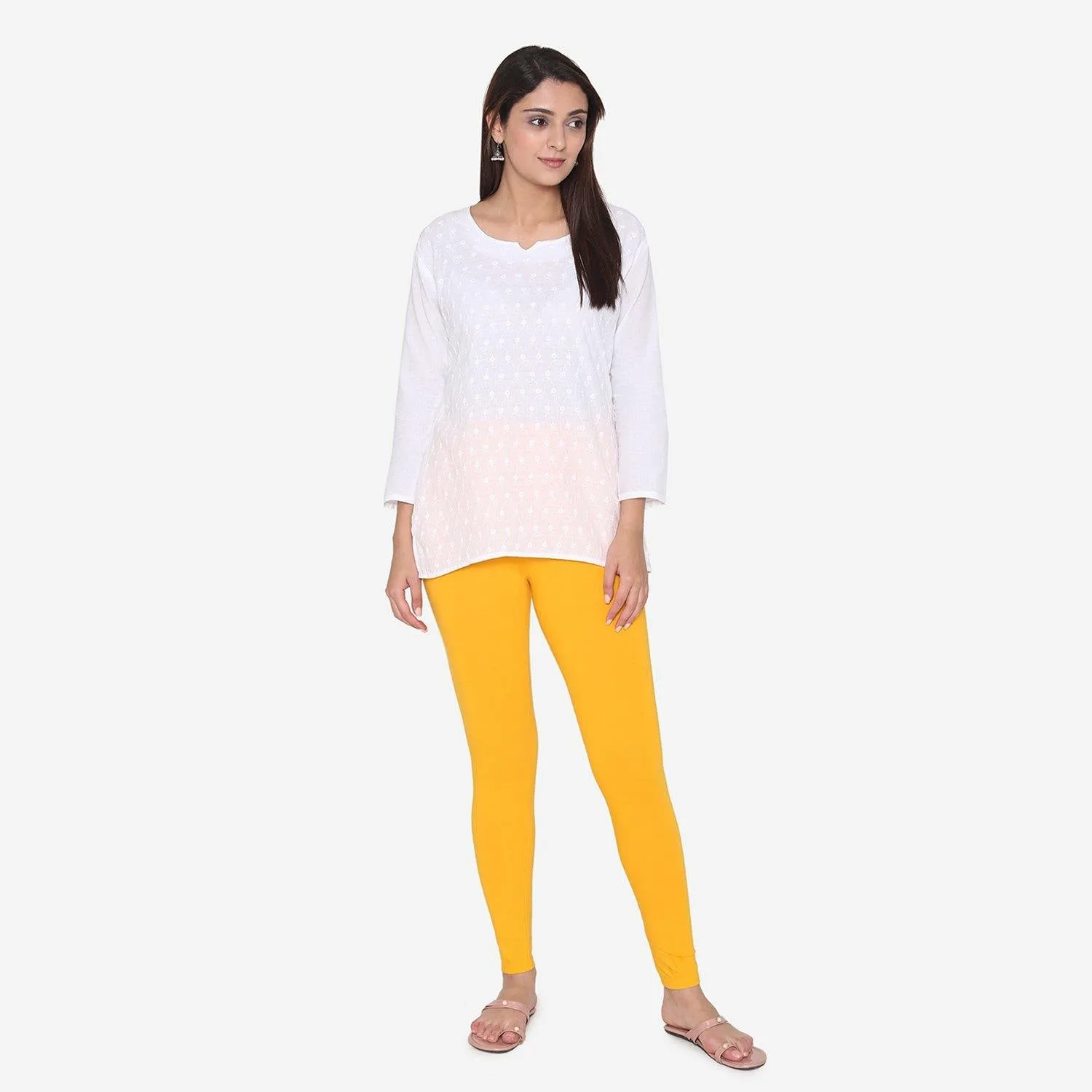 Women's Cotton Ankle leggings (Free Size) - Marigold