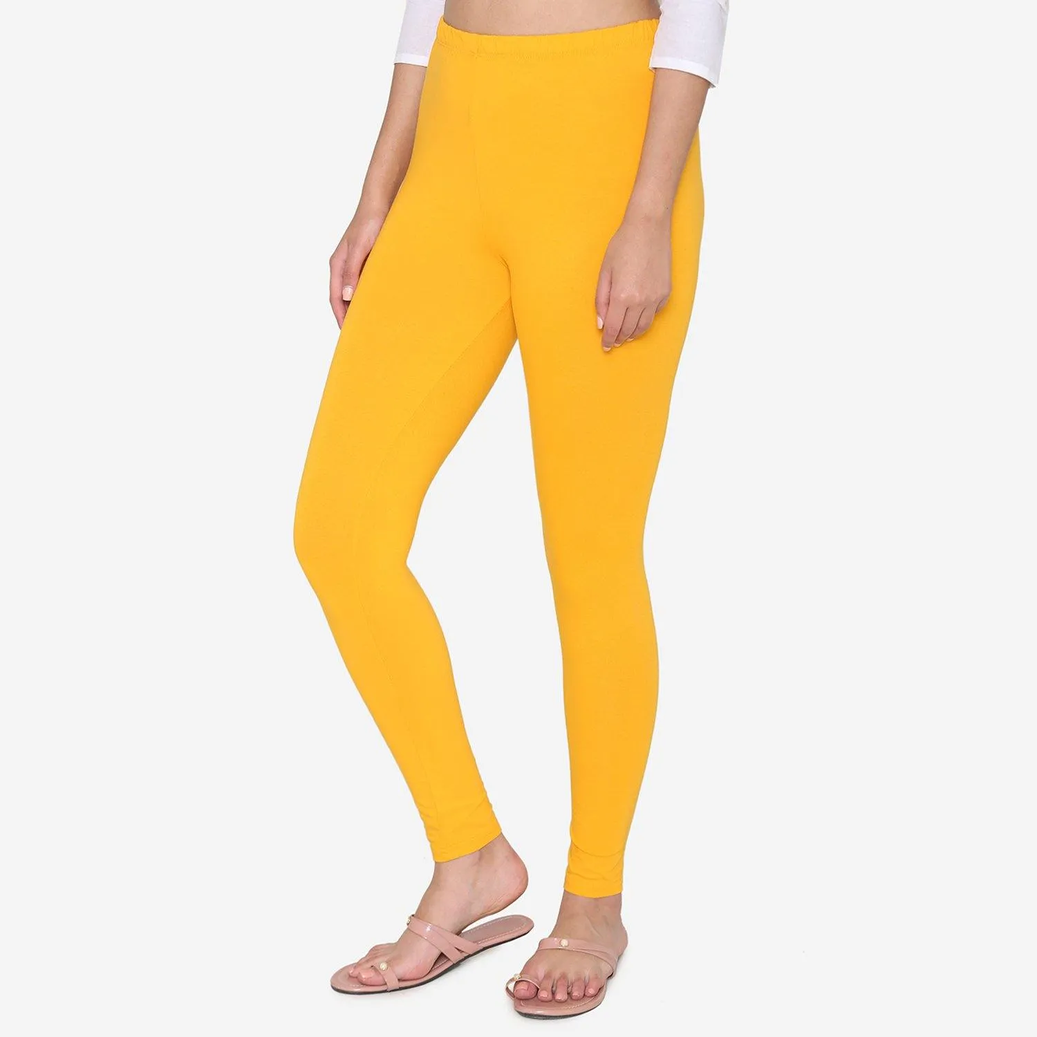 Women's Cotton Ankle leggings (Free Size) - Marigold