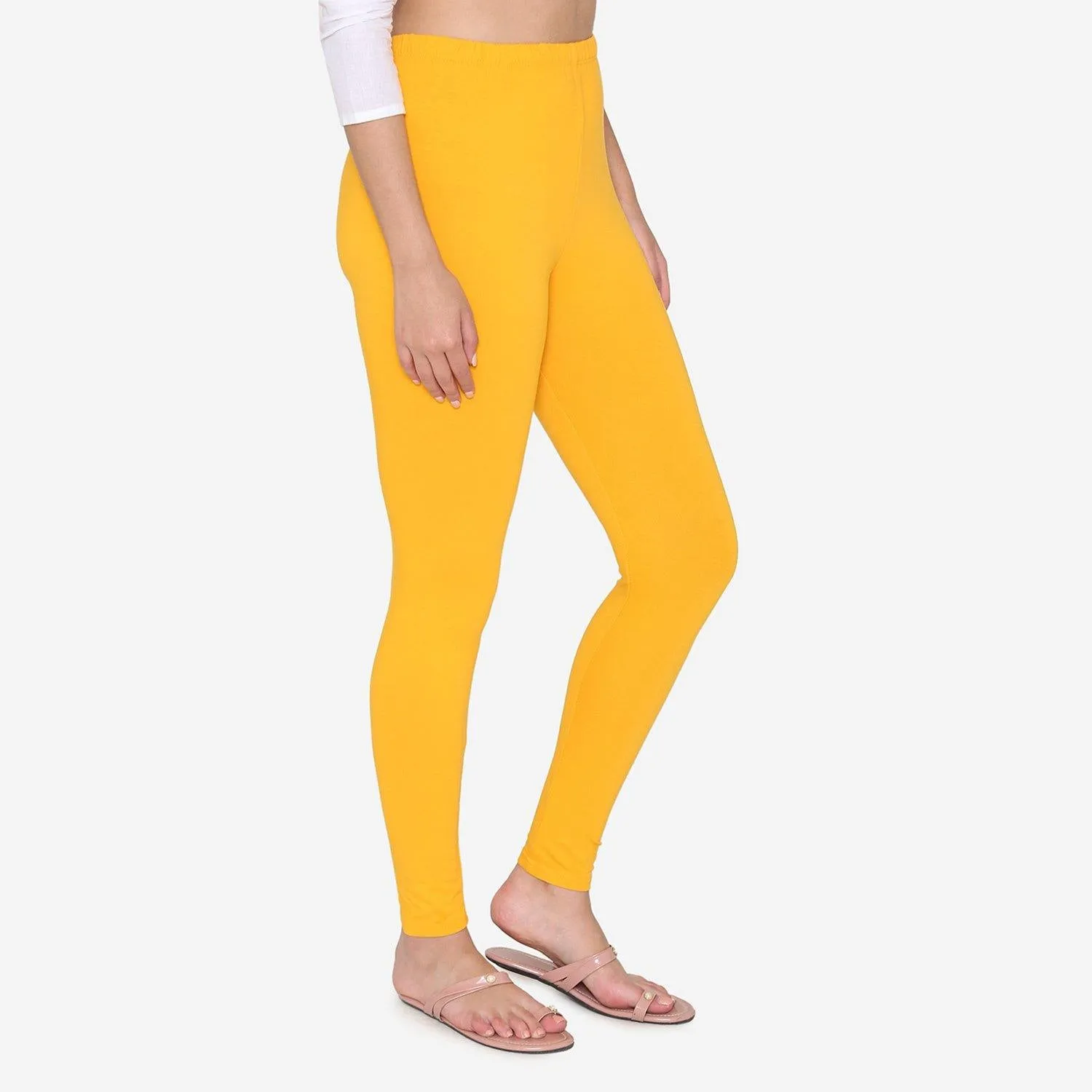 Women's Cotton Ankle leggings (Free Size) - Marigold