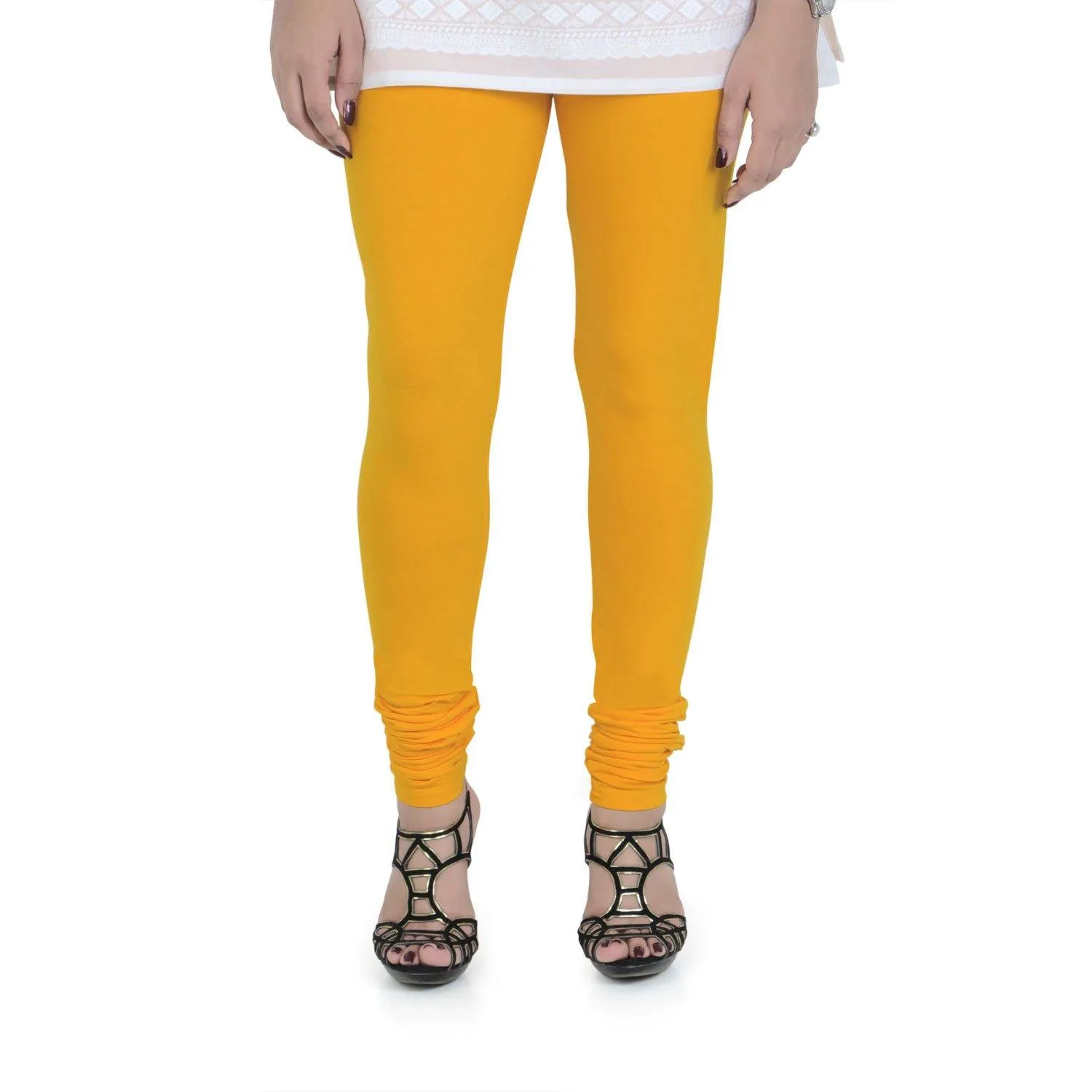 Women's Cotton Churidar Leggings (Free Size) - Golden Glow