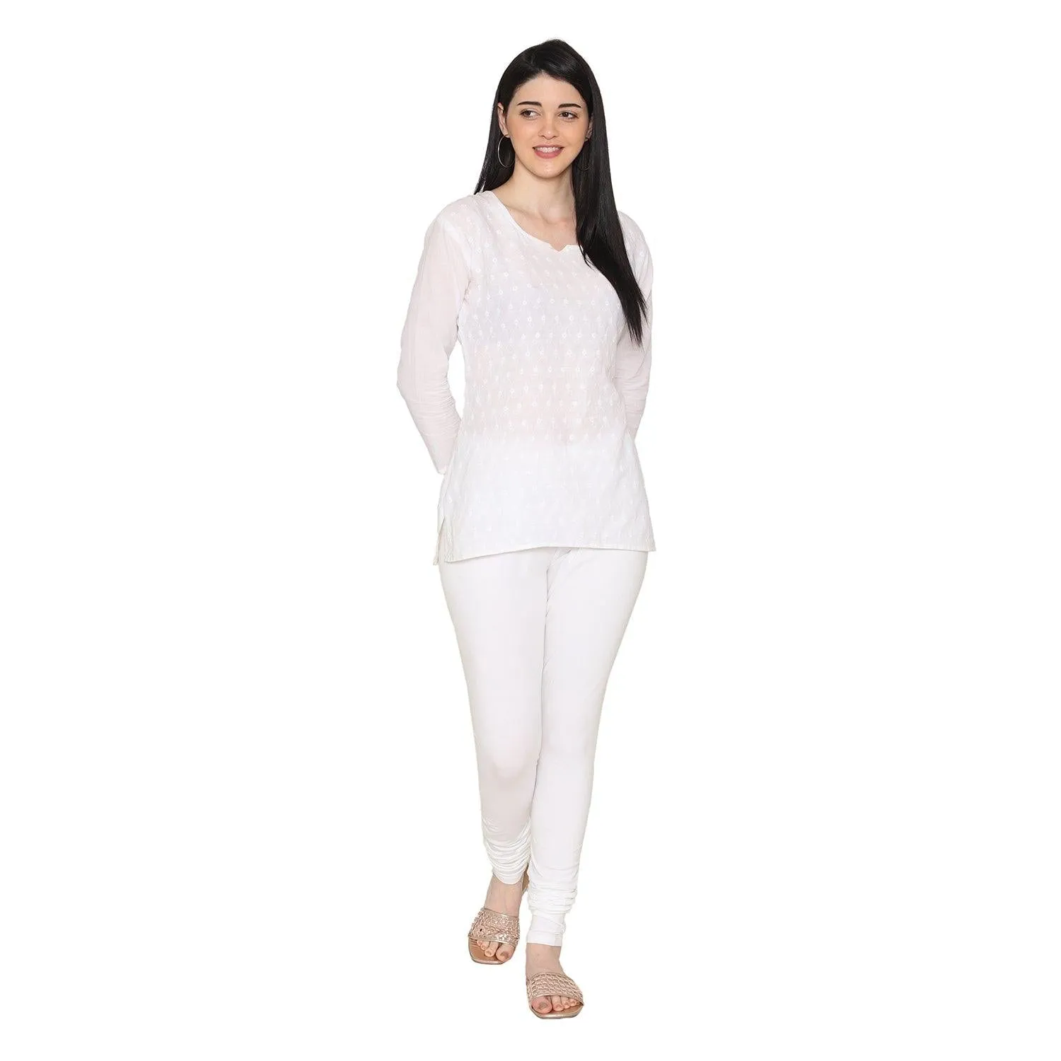 Women's Cotton Churidar Leggings (Free Size) - Off White